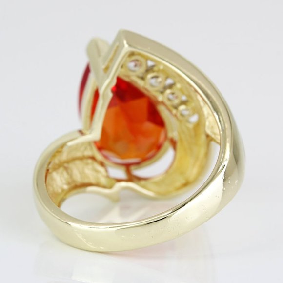 10k Yellow Gold Teardrop Orange & CZ Cubic Zirconia Gemstone Ring - Picture 5 of 9
